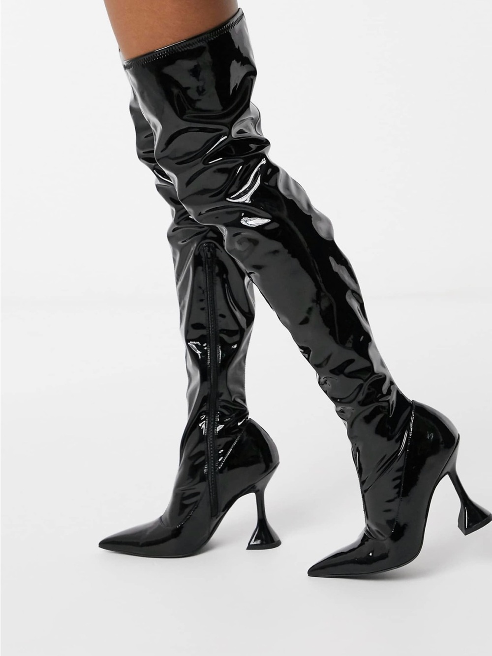 Patent Over-the-Knee Stiletto Boots — Black